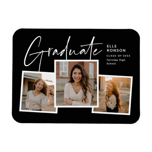 Modern Script Graduate Photo Collage Graduation Magnet (Horizontal)