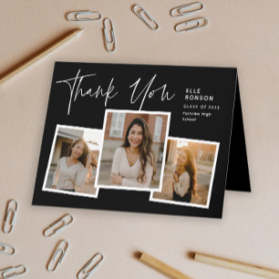 Modern Script Graduate Photo Collage Graduation Thank You Card