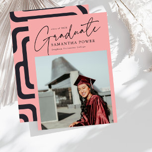 Modern Script  Graduate Photo Geometric Graduation Announcement