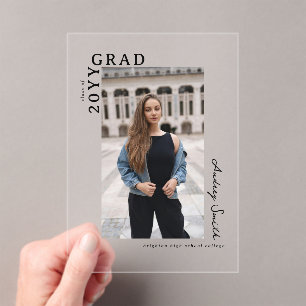 Modern Script Graduate Photo Graduation Acrylic Invitations