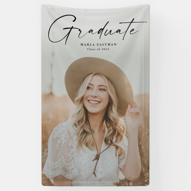 Modern Script Graduate Photo Graduation Banner (Vertical)