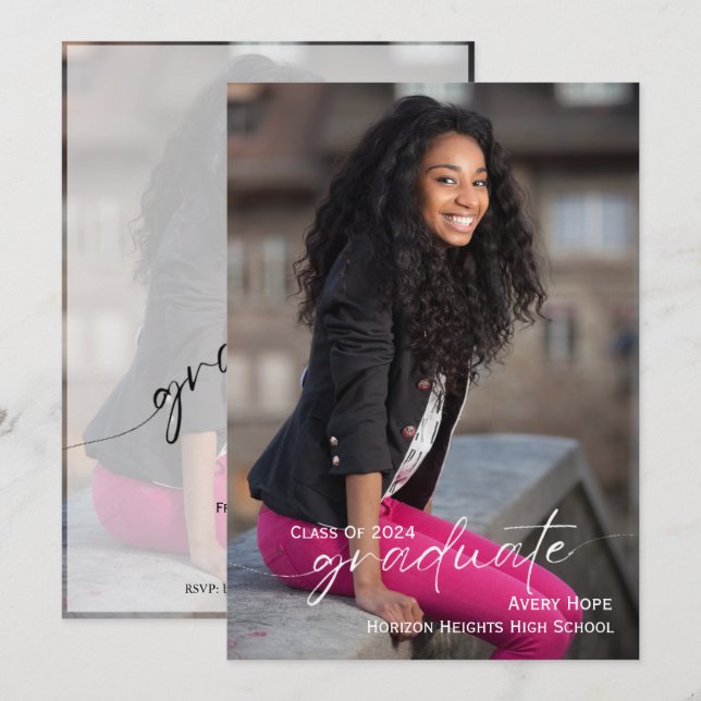 Modern Script Graduate Photo Graduation Invitation (Front/Back)