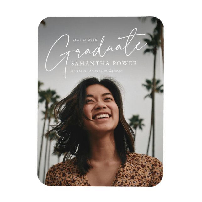 Modern Script  Graduate Photo Graduation Magnet (Vertical)
