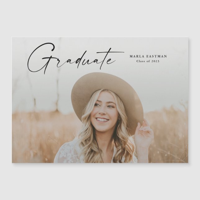 Modern Script Graduate Photo Graduation Magnetic Invitation (Front)
