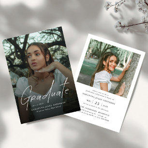 Modern Script Graduate Photo Graduation Party Invitation