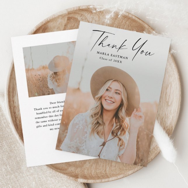 Modern Script Graduate Photo Graduation Thank You Card (Modern script photo graduation thank you card.
)