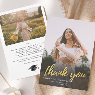Modern Script Graduate Photo Graduation Thank You Card