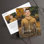 Modern Script Graduate Photo Graduation Thank You Postcard<br><div class="desc">A Modern Script Graduate Simple Photo Graduation Thank You card with handwritten font full bleed portrait photo on the front with name and graduation details. The back has a second photo with a thank you message from the grad. Click the edit button to customise this design.</div>