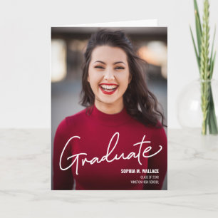 Modern Script Graduate Photo high school Card