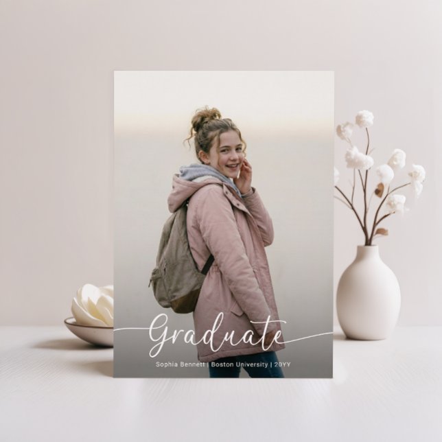 Modern Script Graduate Photo Pink Bow Graduation Thank You Card (Creator Uploaded)