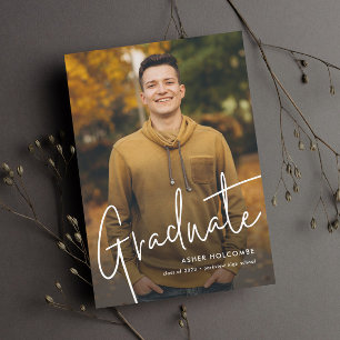Modern Script Graduate Simple Photo Graduation Announcement