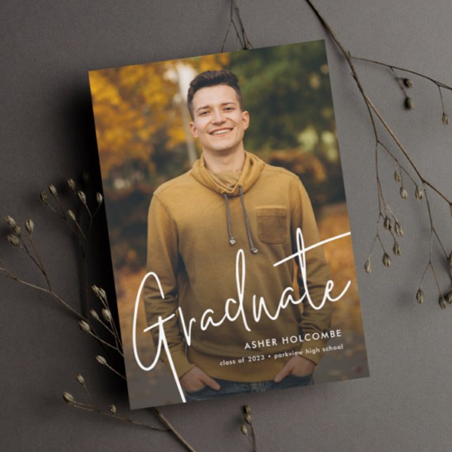 Modern Script Graduate Simple Photo Graduation Invitation (Creator Uploaded)