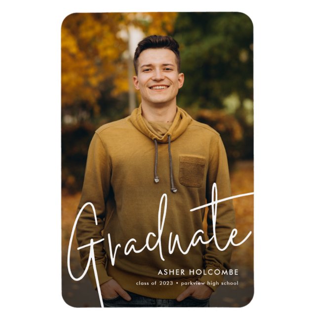 Modern Script Graduate Simple Photo Graduation Magnet (Vertical)