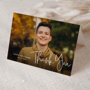 Modern Script Graduate Simple Photo Graduation Thank You Card