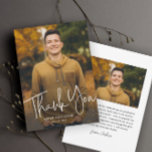 Modern Script Graduate Simple Photo Graduation Thank You Card<br><div class="desc">A Modern Script Graduate Simple Photo Graduation Thank You card with handwritten font full bleed portrait photo on the front with name and graduation details. The back has a second photo with a thank you message from the grad. Click the edit button to customise this design.</div>