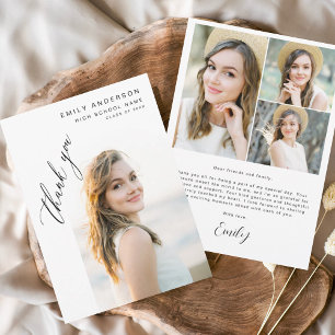 Modern Script Graduate Simple Photo Graduation Thank You Card