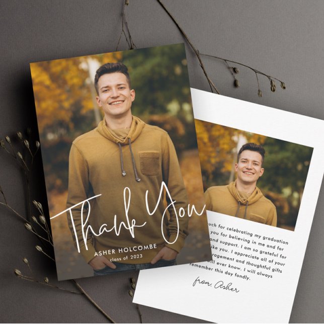 Modern Script Graduate Simple Photo Graduation Thank You Card (Creator Uploaded)