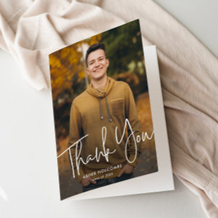 Modern Script Graduate Simple Photo Graduation Thank You Card