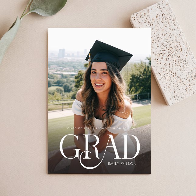 Modern Script Graduate Simple Two Photo Graduation Announcement (Creator Uploaded)