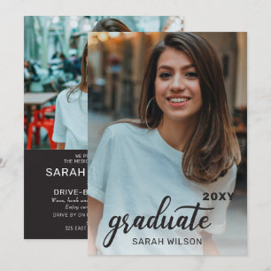 Modern Script Graduate Two Photos Drive By  Invitation