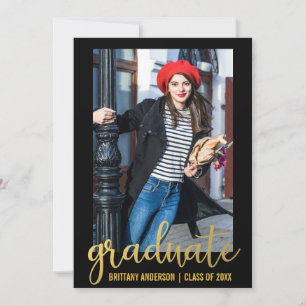 Modern Script Graduation Announcement Card Gold