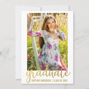 Modern Script Graduation Announcement Card Gold W