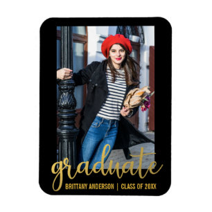 Modern Script Graduation Announcement Photo Gold Magnet