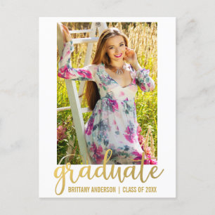 Modern Script Graduation Announcement Photo Gold W