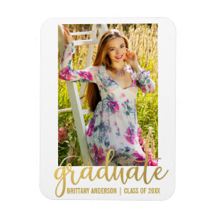 Modern Script Graduation Announcement Photo Gold W Magnet