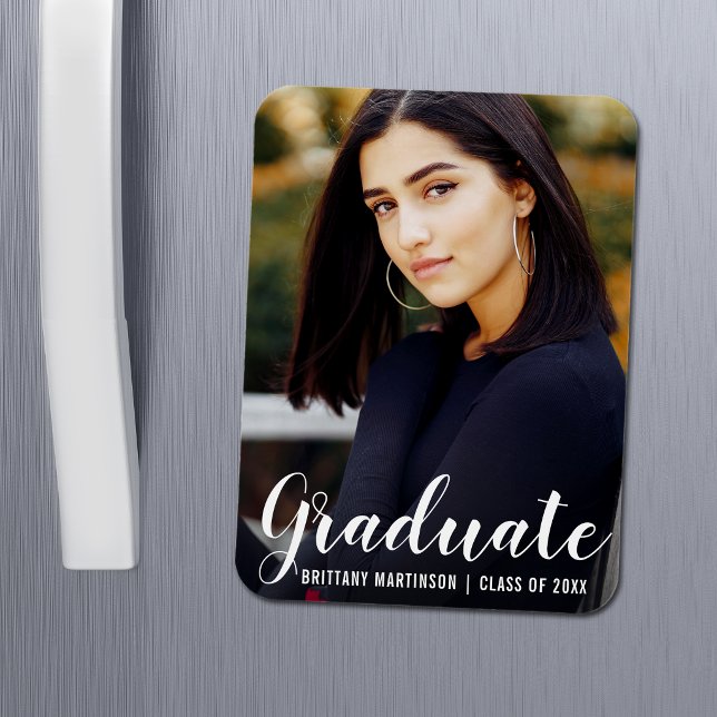 Modern Script Graduation Announcement Photo Magnet (Customize to change text size or text style.)