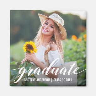 Modern Script Graduation Announcement Photo Sq Magnet