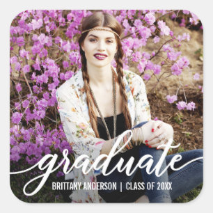 Modern Script Graduation Announcement Photo Square Sticker