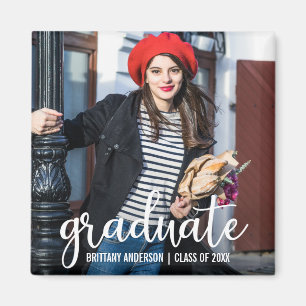 Modern Script Graduation Announcement Photo W Magnet