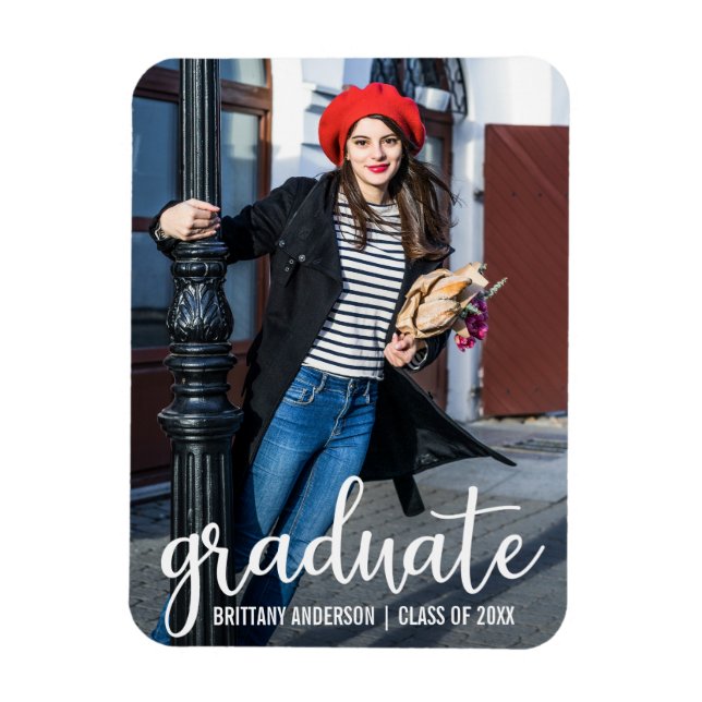 Modern Script Graduation Announcement Photo W Magnet (Vertical)