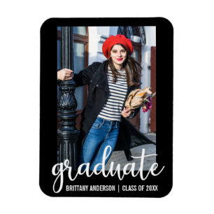 Modern Script Graduation Announcement Photo WB Magnet