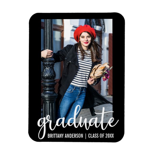 Modern Script Graduation Announcement Photo WB Magnet (Vertical)