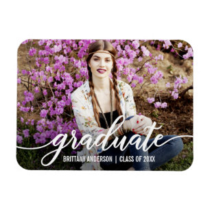 Modern Script Graduation Announcement Photo Wt Magnet