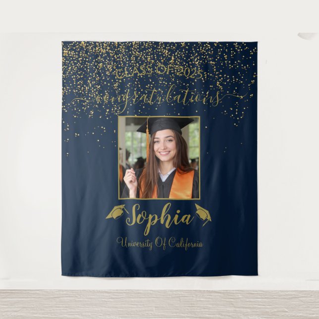 Modern Script Graduation Backdrop | Graduate Photo Tapestry (Front)