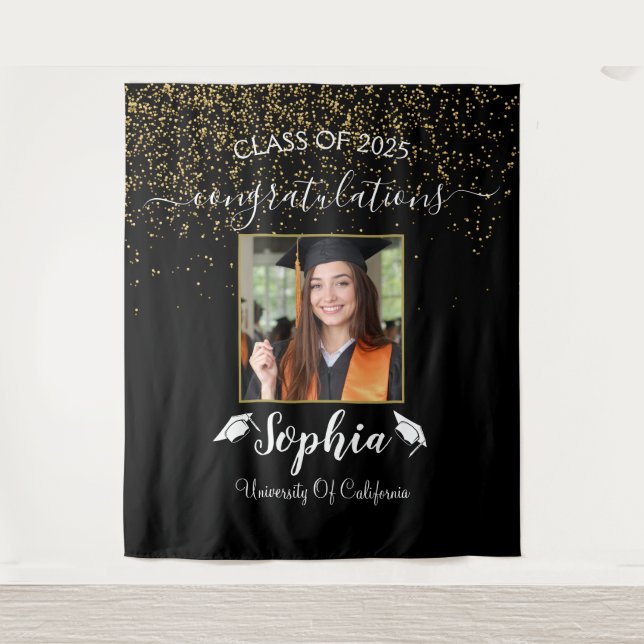 Modern Script Graduation Backdrop | Graduate Photo Tapestry (Front)