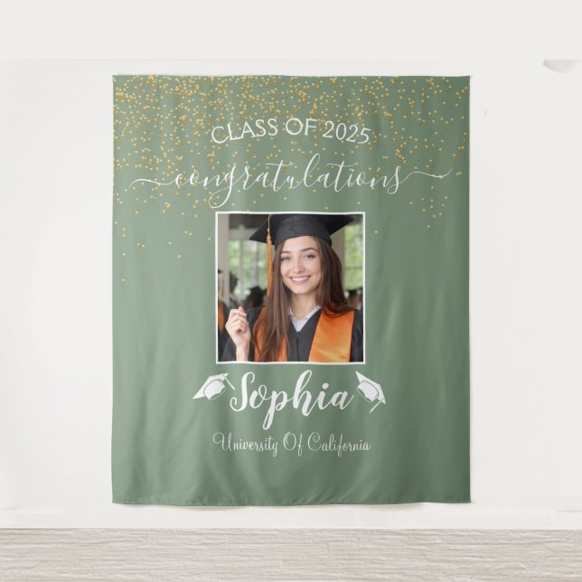 Modern Script Graduation Backdrop | Graduate Photo Tapestry (Front)