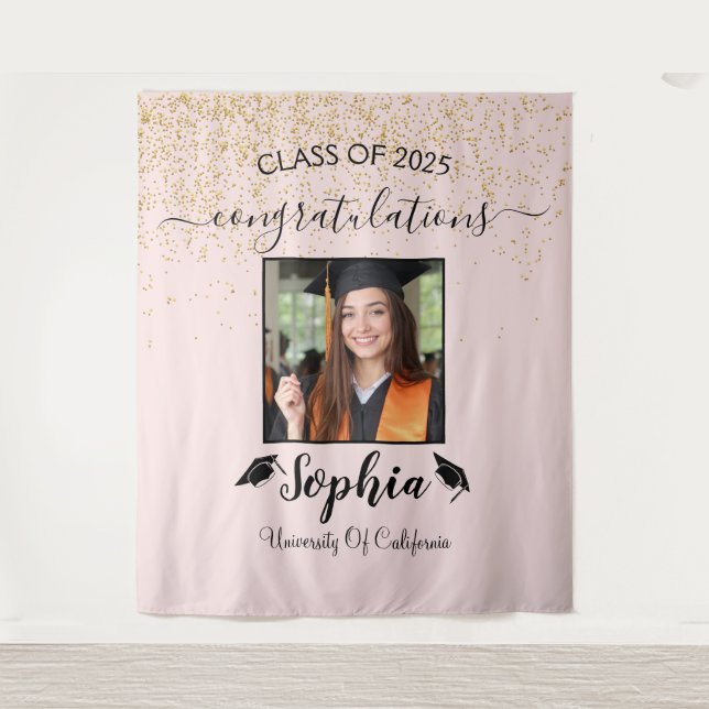 Modern Script Graduation Backdrop | Graduate Photo Tapestry (Front)