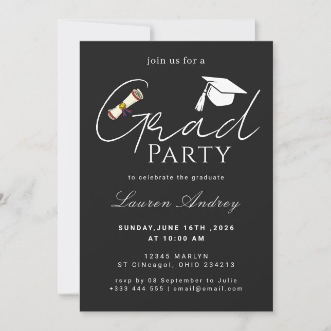 Modern Script Graduation Celebration Invitation (Front)