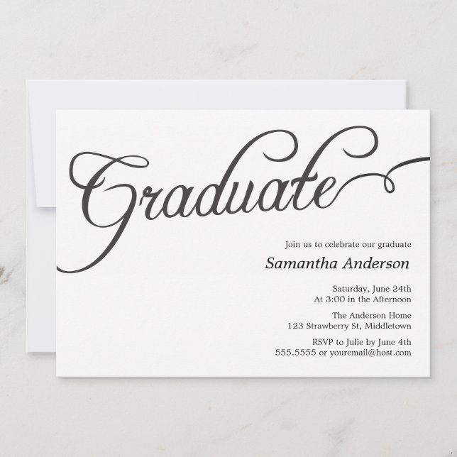 Modern Script Graduation Invitation - Black (Front)