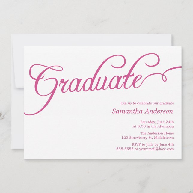 Modern Script Graduation Invitation - Pink (Front)