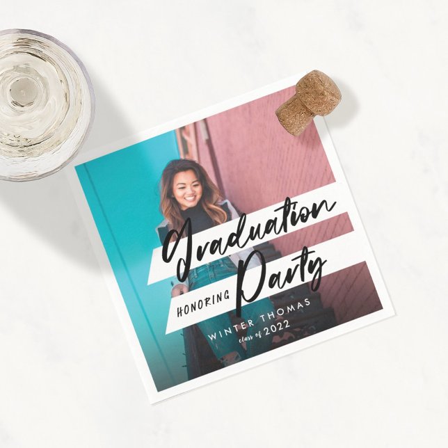 Modern Script Graduation Party Celebration Photo Napkin (Creator Uploaded)