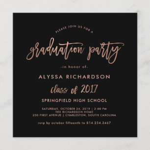 Modern Script   Graduation Party Faux Rose Gold Invitation