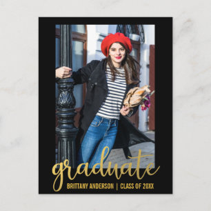 Modern Script Graduation Party Invitation Gold Postcard