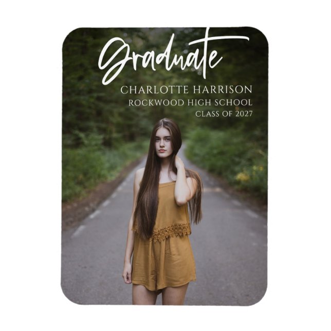 Modern Script Graduation Photo Flexible Magnet (Vertical)