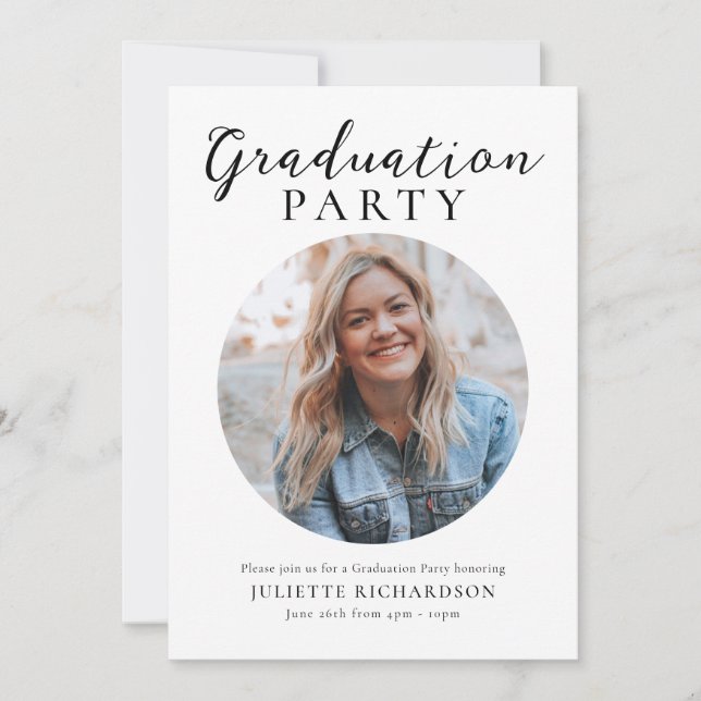 Modern Script Graduation Photo Party Invitation (Front)