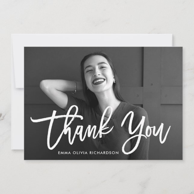 Modern Script Graduation Photo Thank You Card (Front)